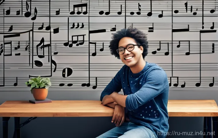 음악이론 공부 슬럼프 극복법 - **Prompt:** A young adult, in their early twenties, sits at a simple wooden desk. Initially, they ar...